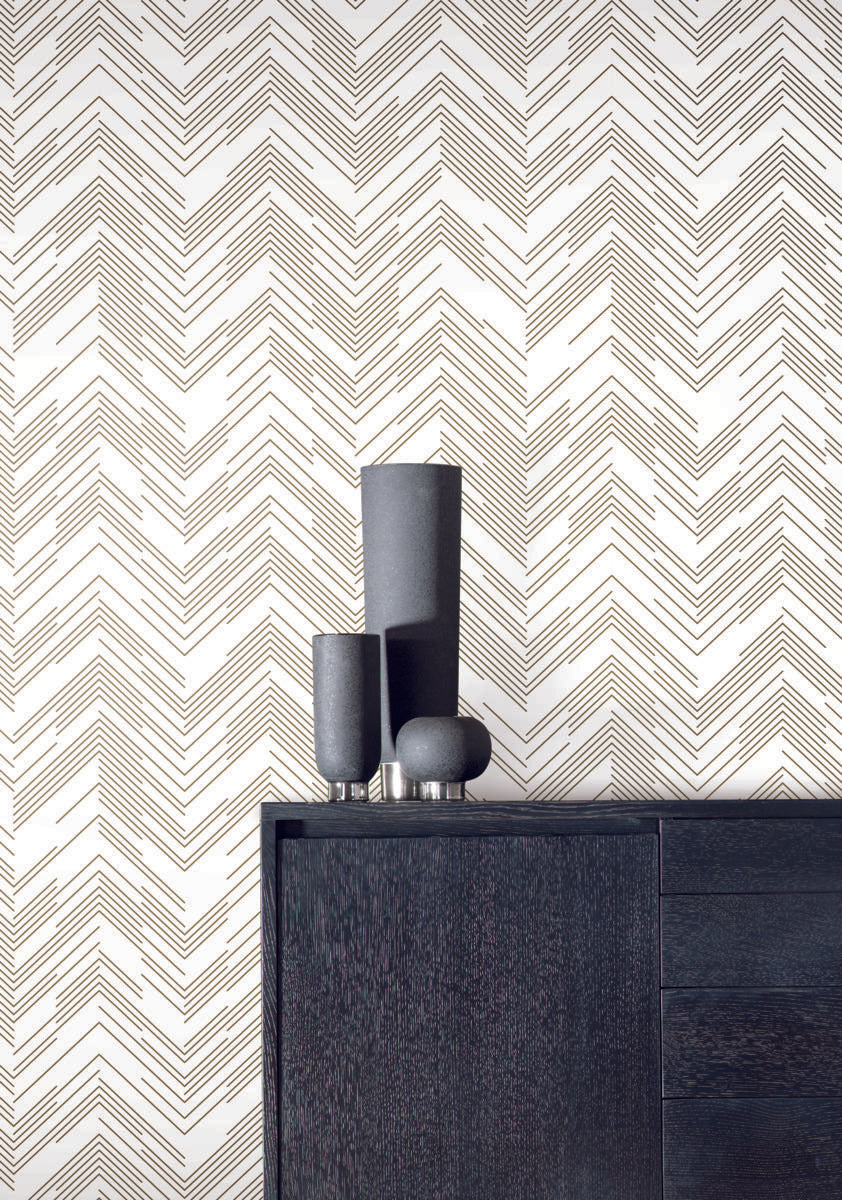Antonina Vella Polished Chevron White & Off-White Wallpaper