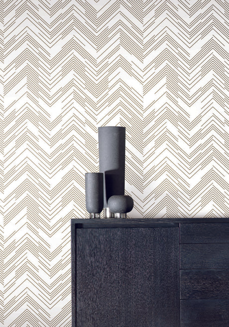 Antonina Vella Polished Chevron White & Off-White Wallpaper