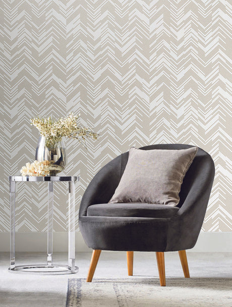 Antonina Vella Polished Chevron White & Off-White Wallpaper