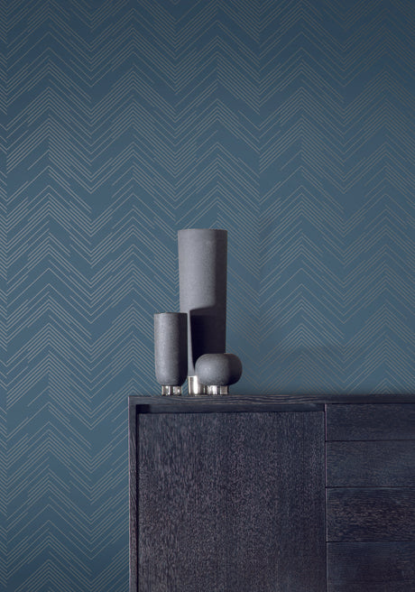 Antonina Vella Polished Chevron Blue Wallpaper