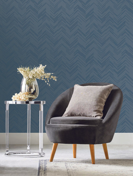 Antonina Vella Polished Chevron Blue Wallpaper