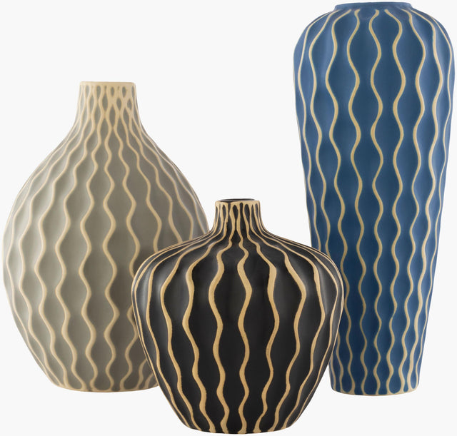 Livabliss Waves WVS-002 15"H x 6"W x 6"D; 8"H x 7"W x 7"D; 12"H x 8"W x 8"D Vase