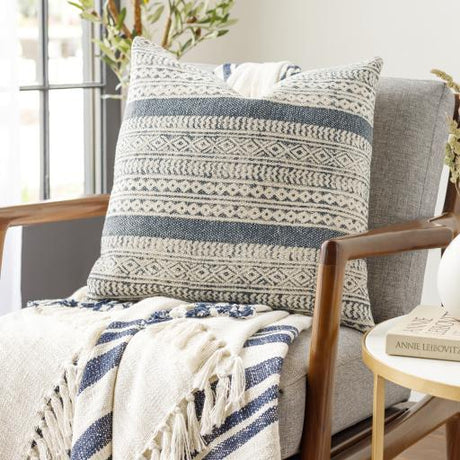 Surya Janya JNY-014 Dark Blue Light Beige 14"H x 22"W Pillow Cover