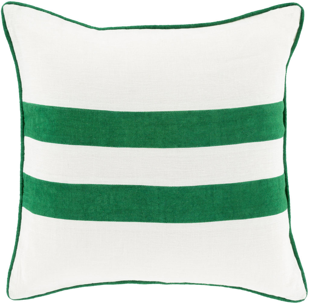 Surya Linen Stripe LS-006 Cream Emerald 18"H x 18"W Pillow Cover