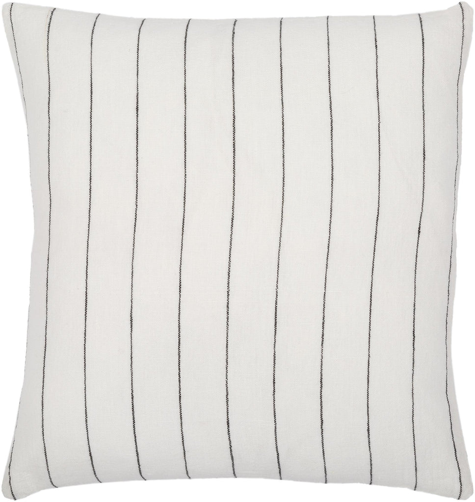 Surya Linen Stripe Buttoned LNB-001 Black White 18"H x 18"W Pillow Cover
