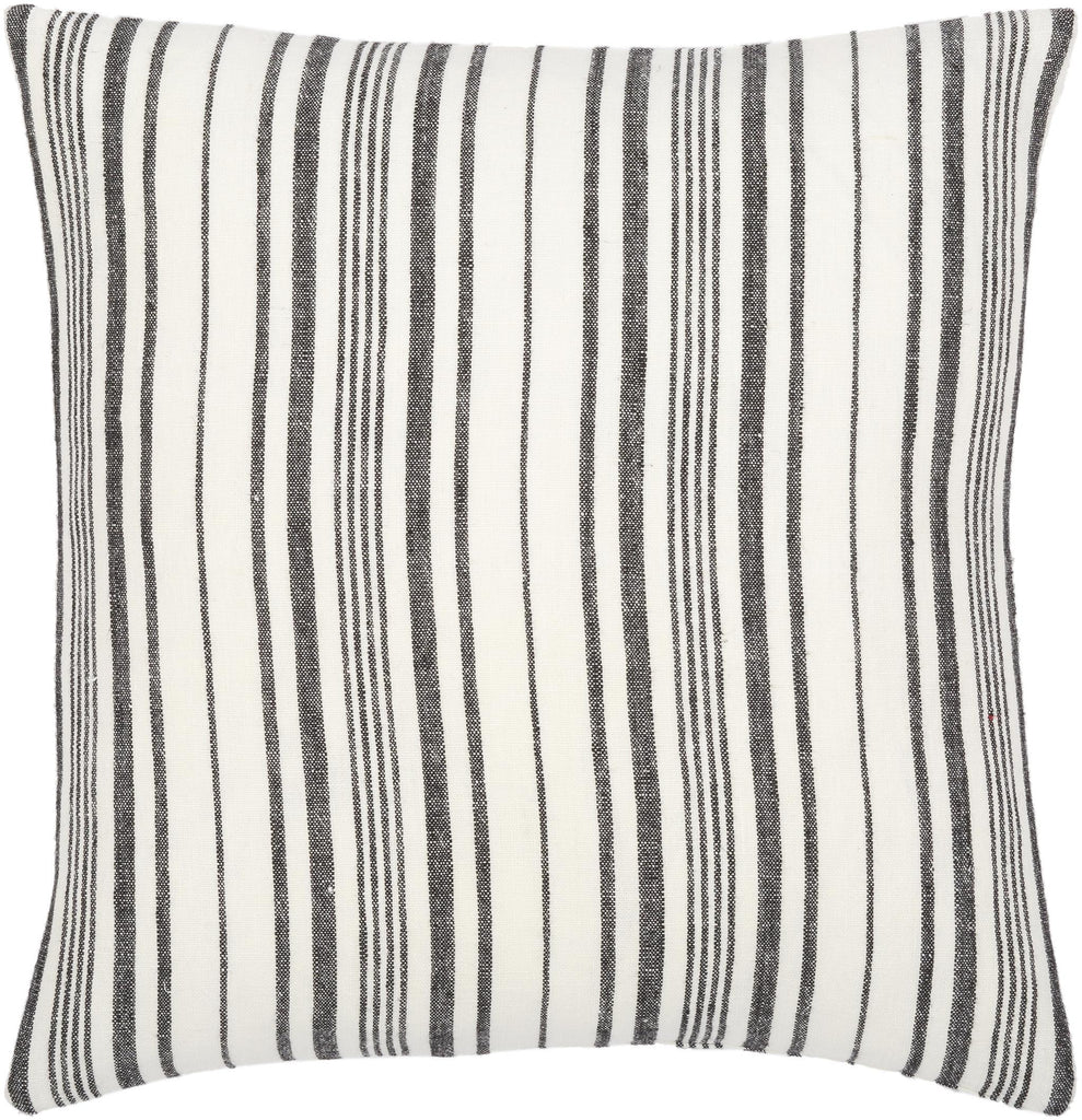 Surya Linen Stripe Buttoned LNB-002 Black Cream 13"H x 20"W Pillow Cover