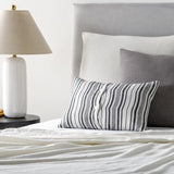 Surya Linen Stripe Buttoned LNB-002 Black Cream 20"H x 20"W Pillow Cover