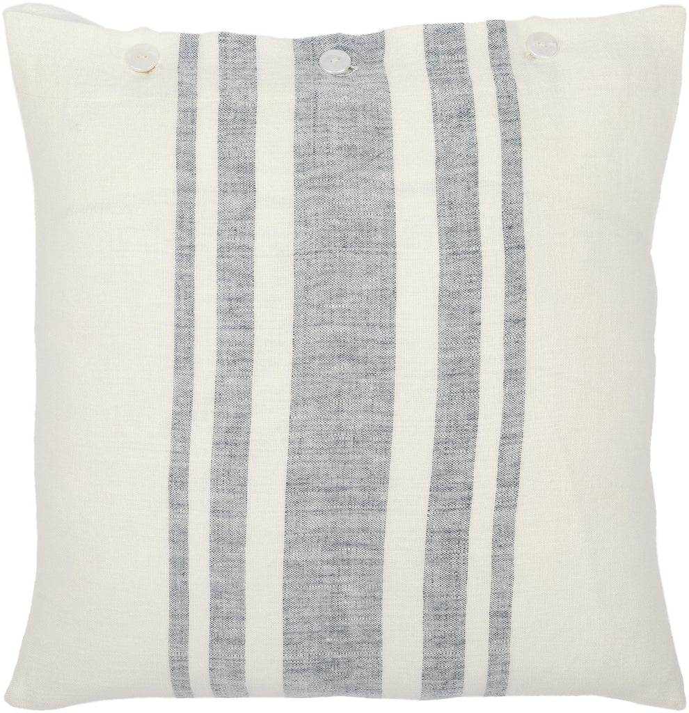 Surya Linen Stripe Buttoned LNB-003 Blue Cream 18"H x 18"W Pillow Cover