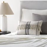 Surya Linen Stripe Embellished LSP-003 22"H x 22"W Pillow Cover