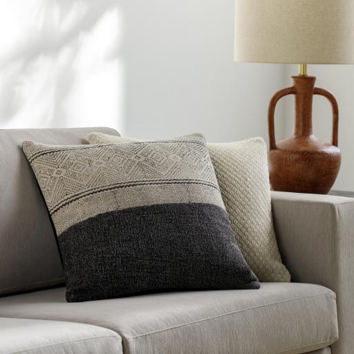 Surya Lola LL-016 Black Light Beige 20"H x 20"W Pillow Cover