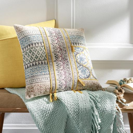 Surya Sanga SGA-003 Cream Ink Blue 18"H x 18"W Pillow Cover
