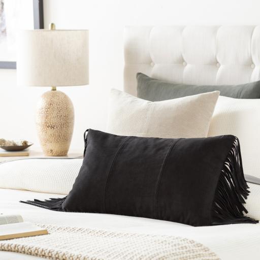 Surya Suede Fringe SFG-002 Black 14"H x 22"W Pillow Cover