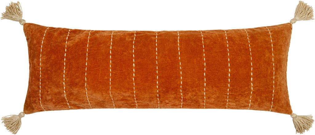 Surya Velvet Kantha VKH-001 Burnt Orange Cream 13"H x 36"W Pillow Cover