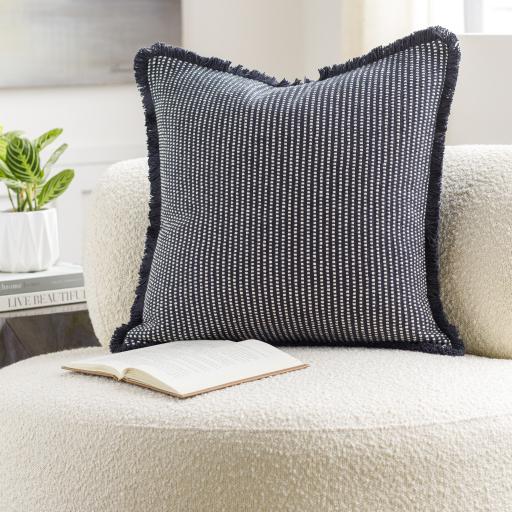 Surya Cotton Fringe CTF-002 Black Ivory 22"H x 22"W Pillow Kit