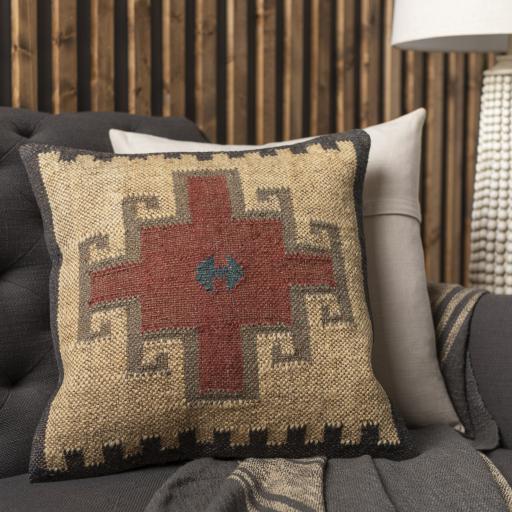 Surya Gada GAD-002 Beige Brick Red 18"H x 18"W Pillow Kit