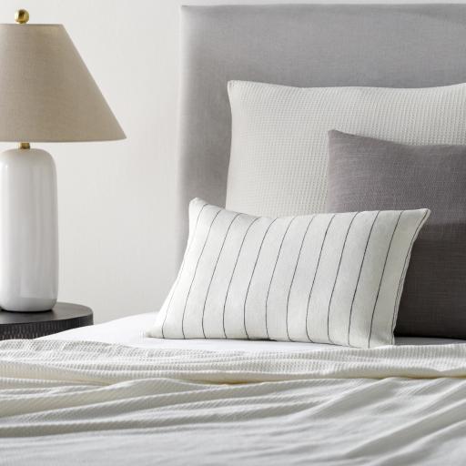 Surya Linen Stripe Buttoned LNB-001 Black White 18"H x 18"W Pillow Kit