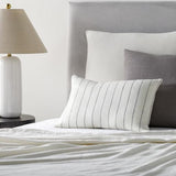 Surya Linen Stripe Buttoned LNB-001 Black White 18"H x 18"W Pillow Kit