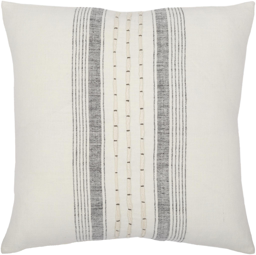 Surya Linen Stripe Embellished LSP-001 20"H x 20"W Pillow Kit
