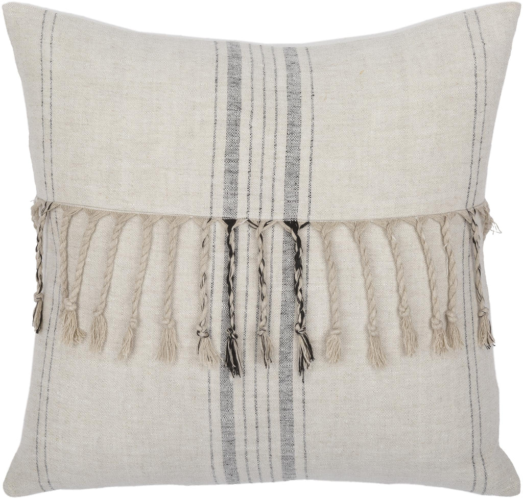 Surya Linen Stripe Embellished LSP-003 18"H x 18"W Pillow Kit