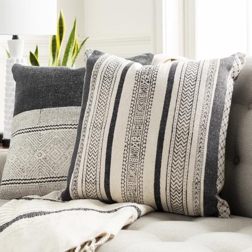 Surya Lola LL-017 Black Light Beige 20"H x 20"W Pillow Kit