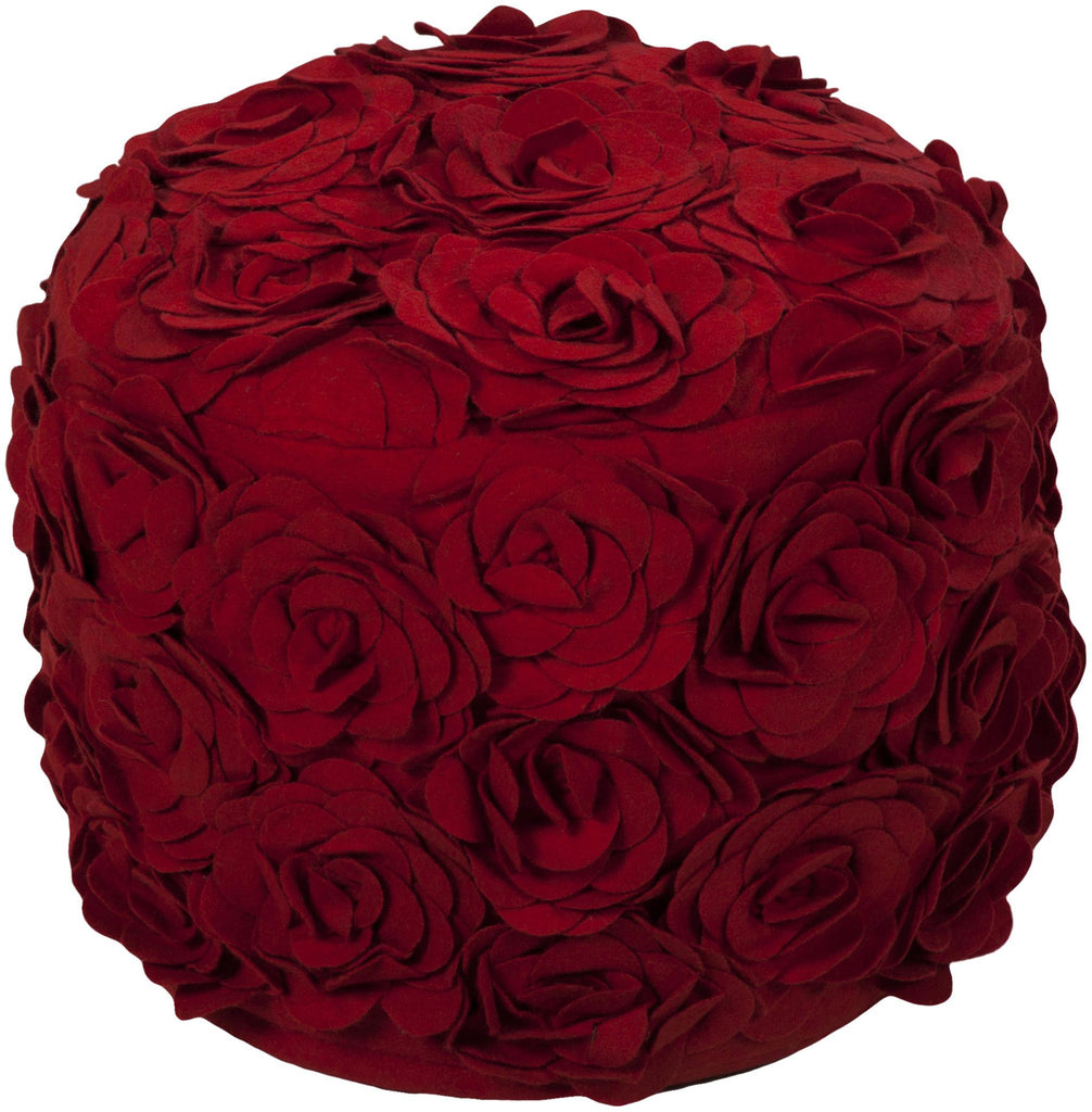Surya Felted Floral POUF-27 Red 14"H x 18"W x 18"D Pouf