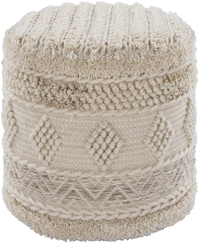 Surya Hilna HNPF-001 Beige Black 16"H x 18"W x 18"D Pouf