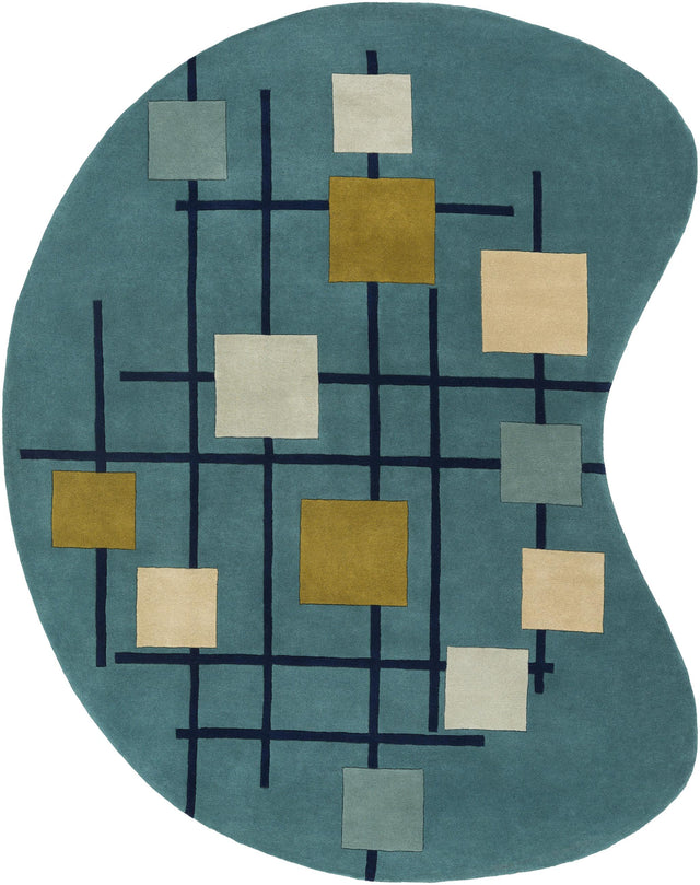 Surya Forum FM-7201 Dark Blue Light Beige 6' x 9' Kidney Rug
