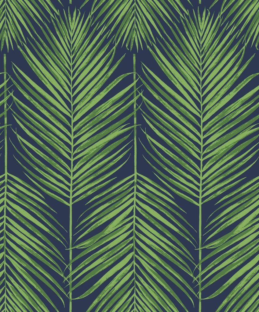 Seabrook Marina Palm Moss Green & Blue Wallpaper