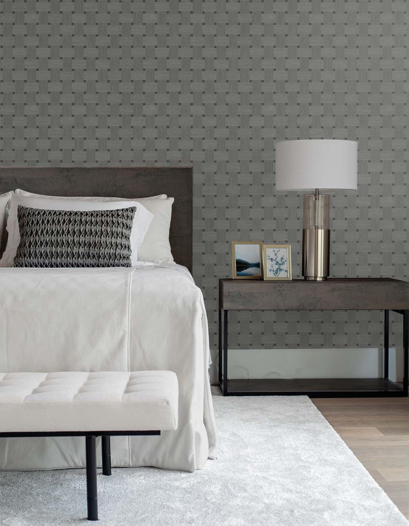 Seabrook Basketweave Grey Wallpaper