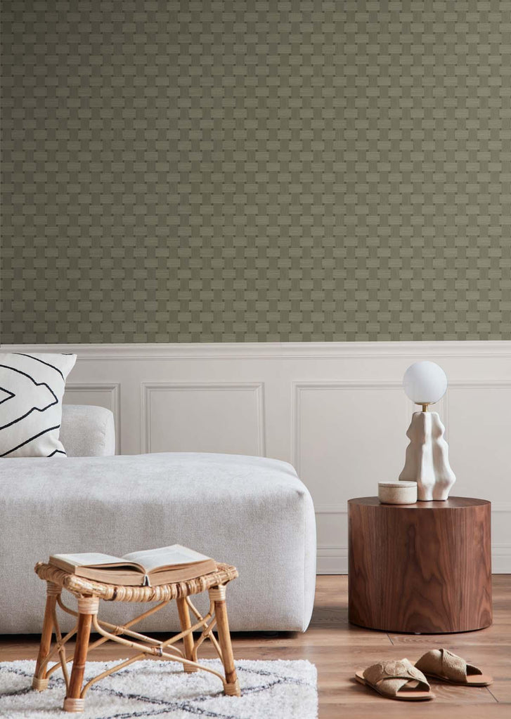 Seabrook Basketweave Brown Wallpaper