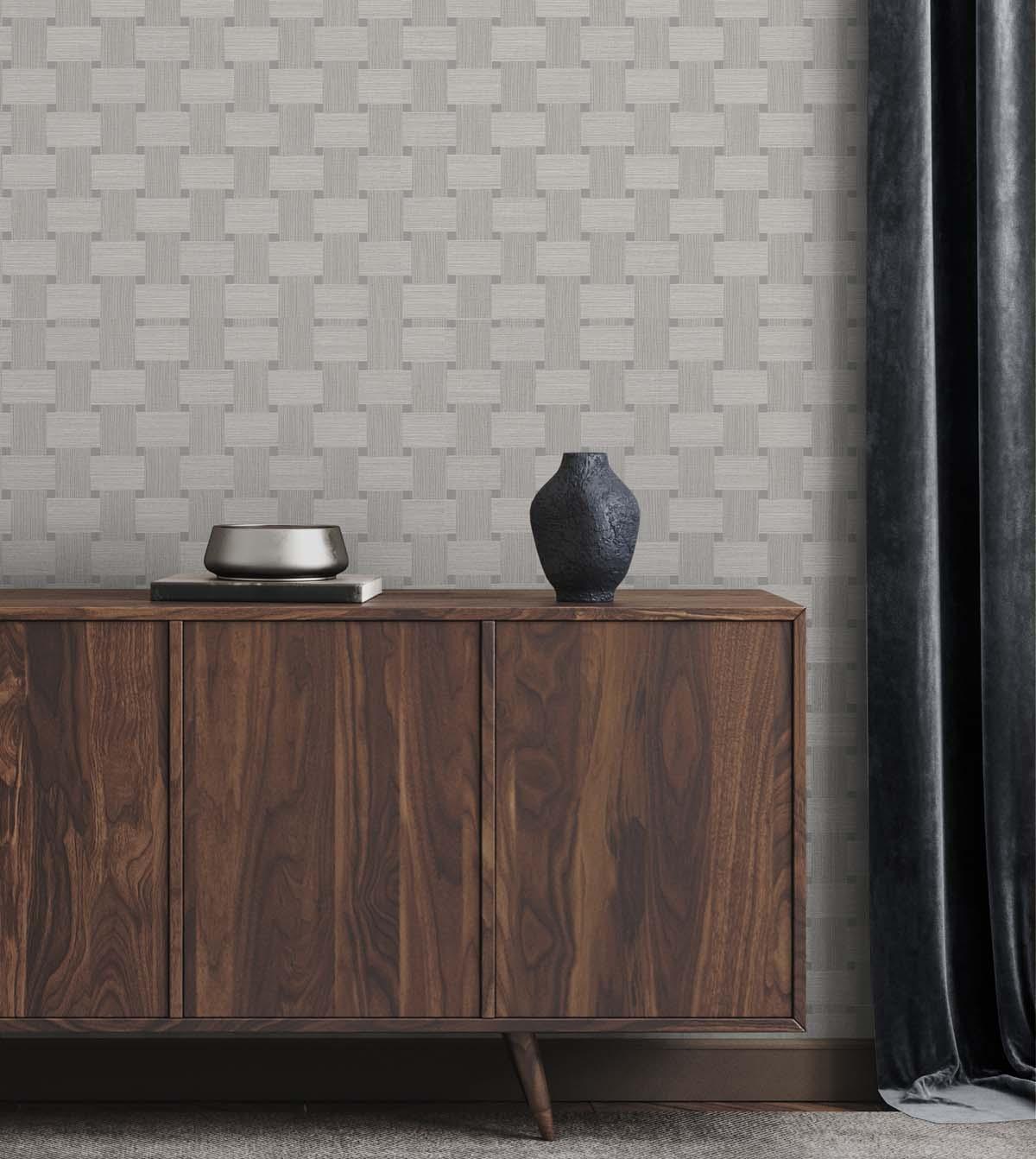 Seabrook Basketweave Grey Wallpaper