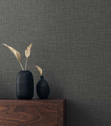 Seabrook Myrna Linen Black Wallpaper