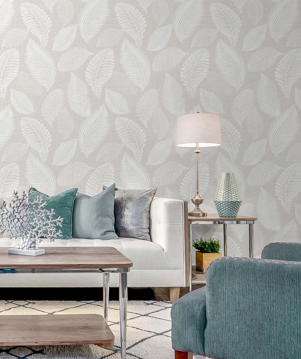 Seabrook Tossed Leaves Beige Wallpaper