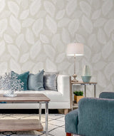 Seabrook Tossed Leaves Beige Wallpaper