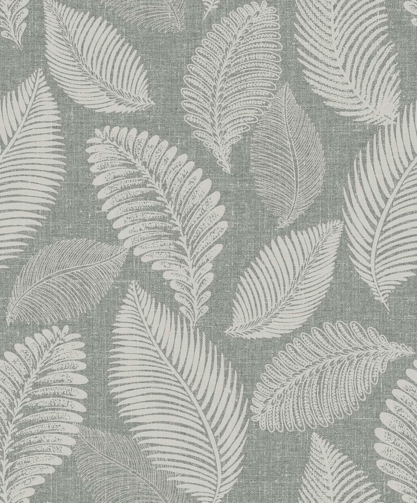 Seabrook Tossed Leaves Charcoal Linen Wallpaper