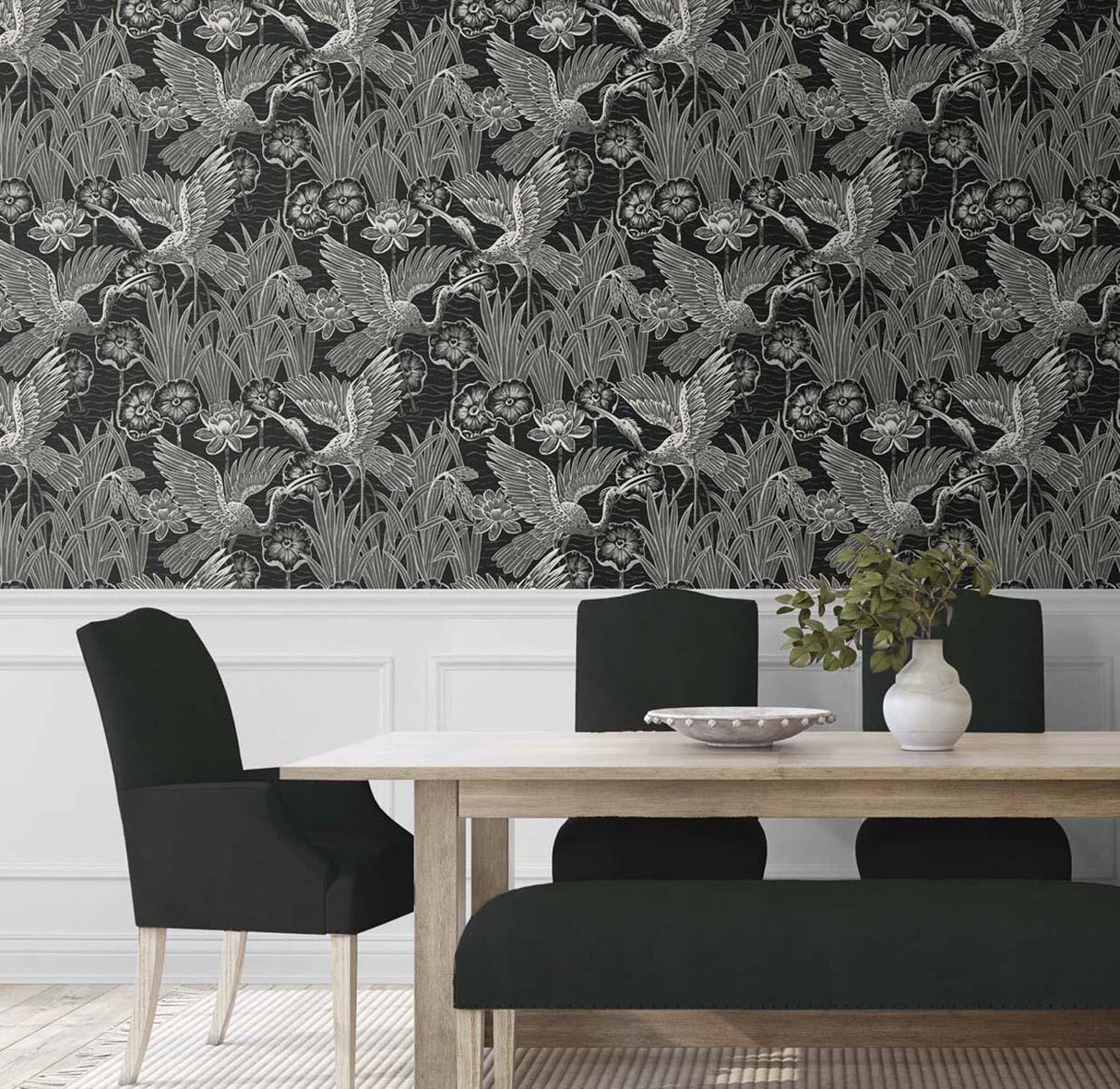 Seabrook Marsh Cranes Black Wallpaper