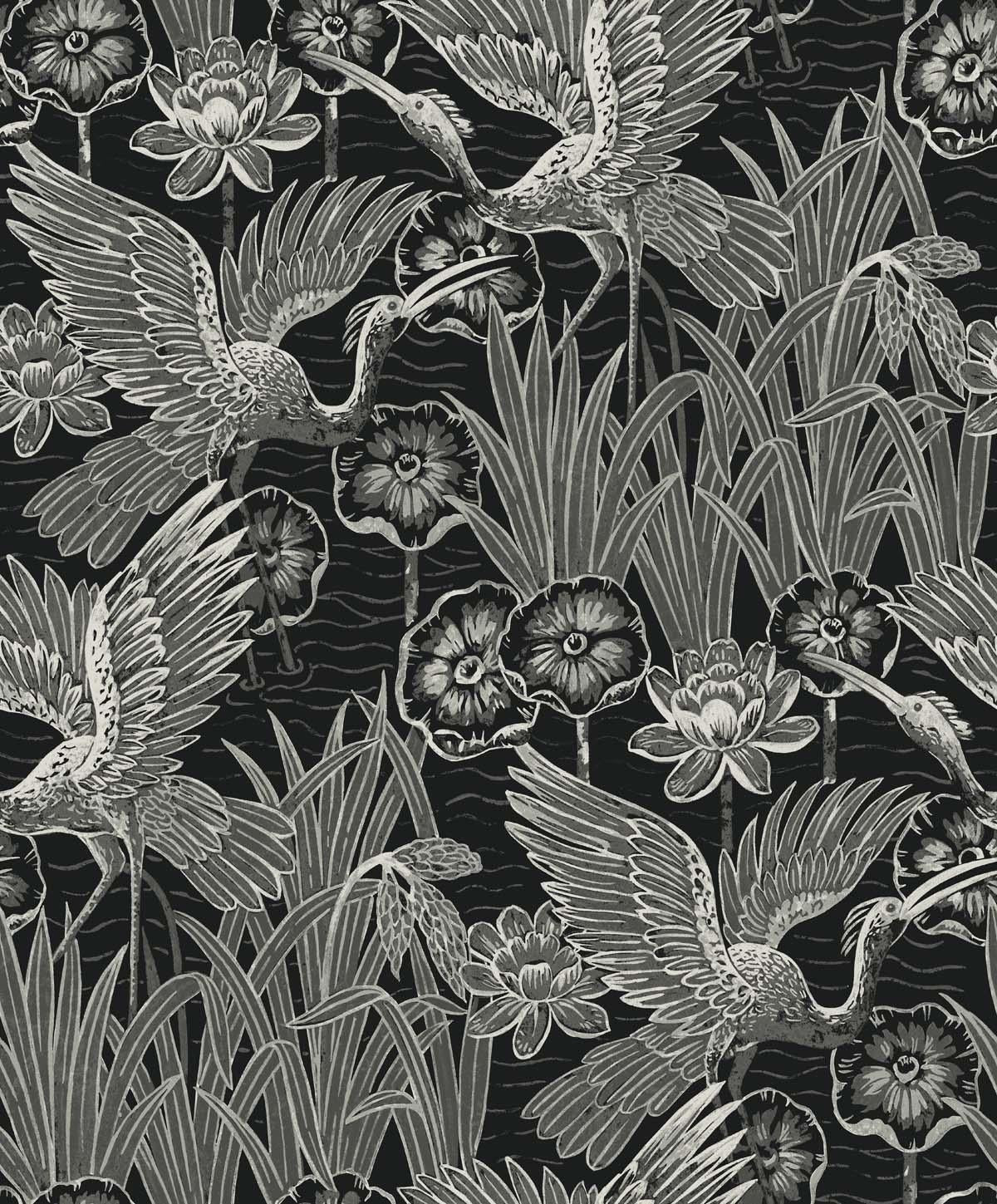 Seabrook Marsh Cranes Black Wallpaper