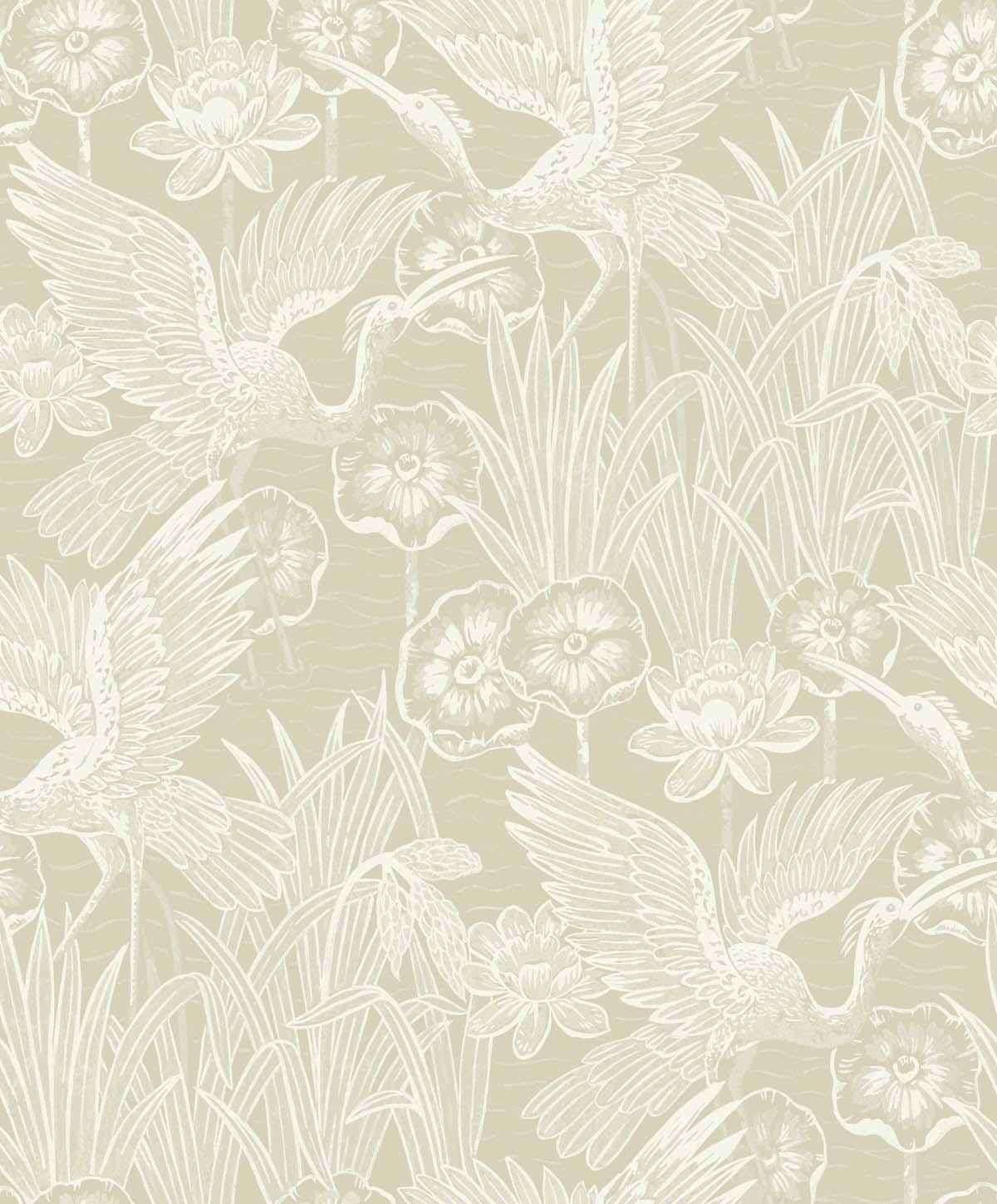 Seabrook Marsh Cranes Beige Wallpaper