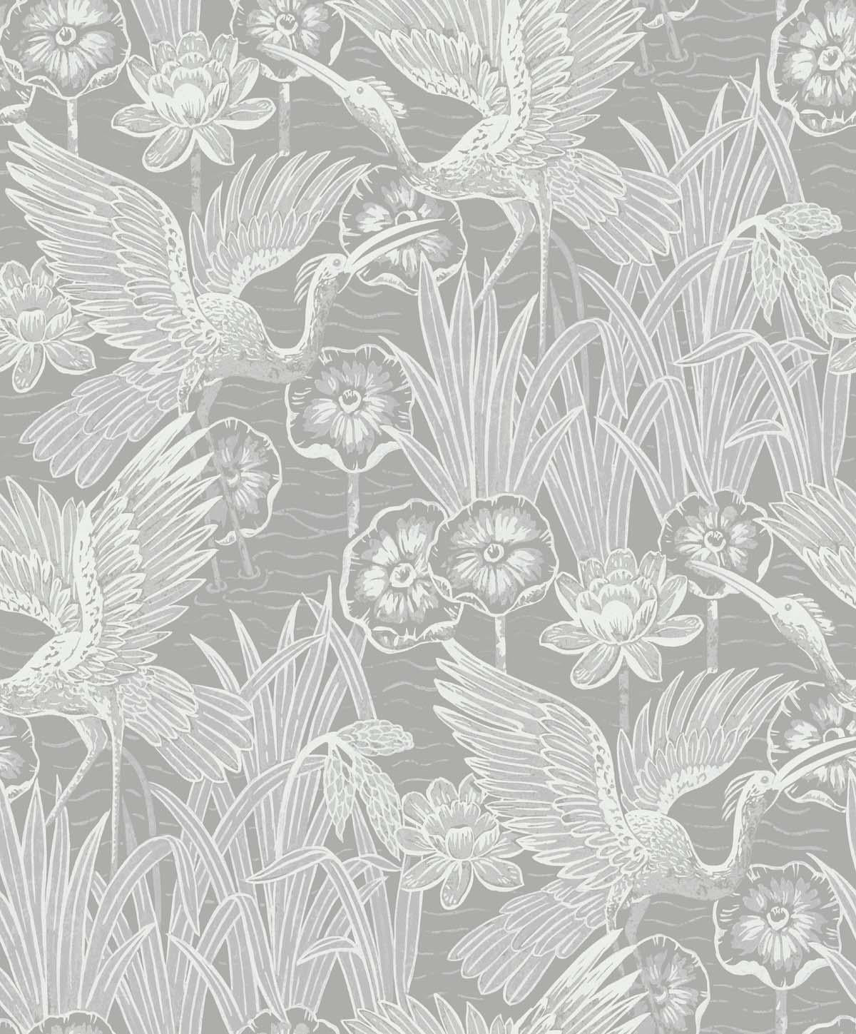 Seabrook Marsh Cranes Anew Grey Wallpaper