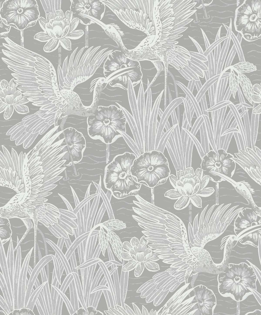 Seabrook Marsh Cranes Anew Grey Wallpaper