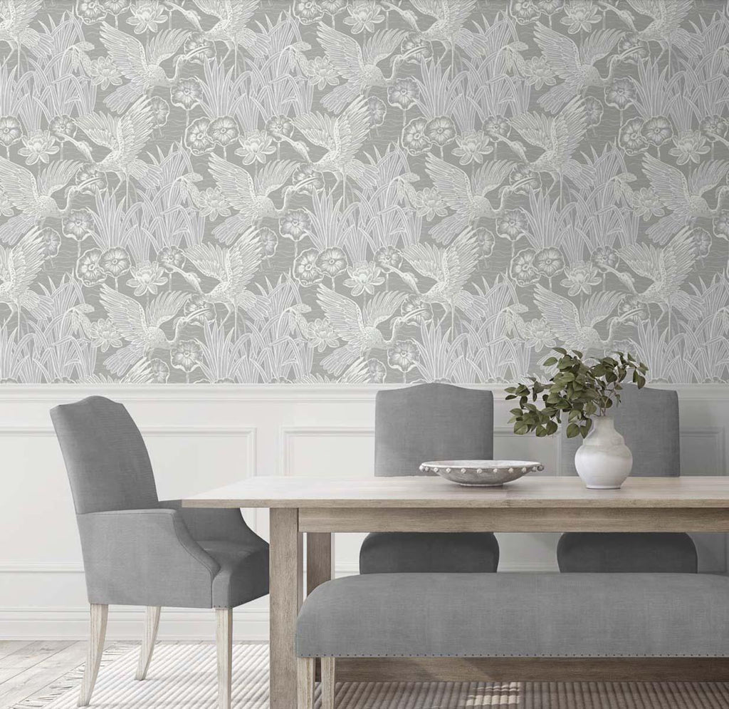 Seabrook Marsh Cranes Grey Wallpaper