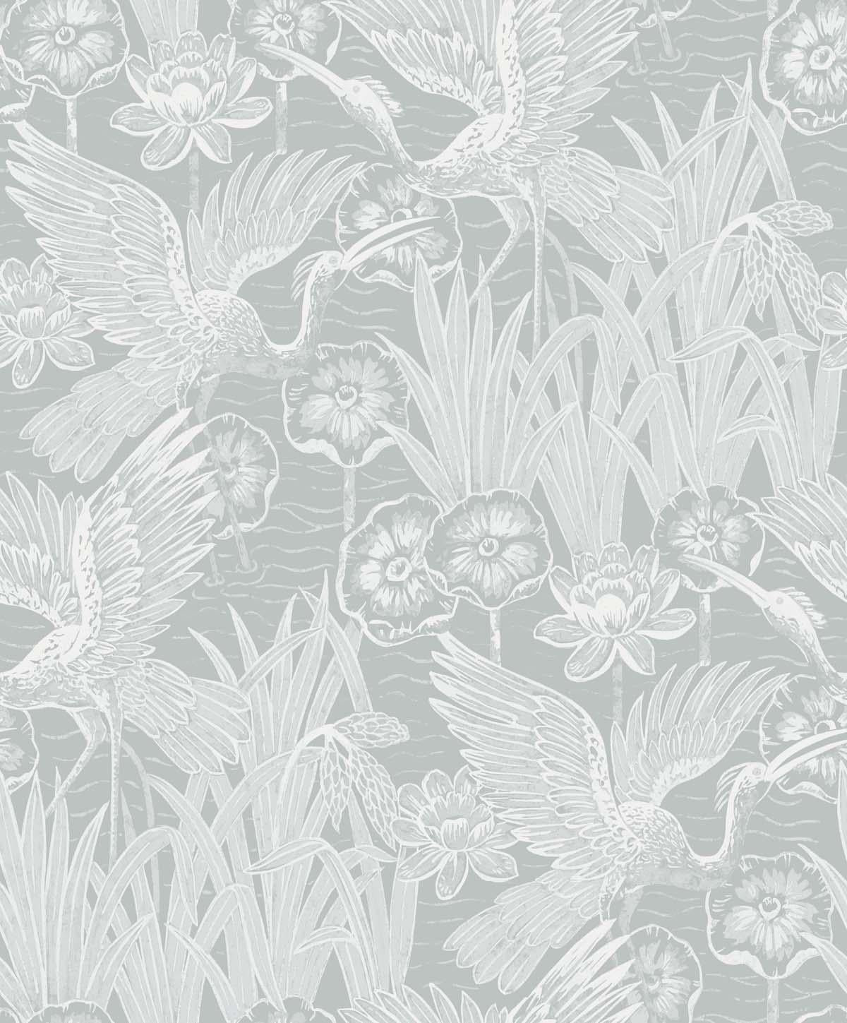 Seabrook Marsh Cranes Grey Wallpaper