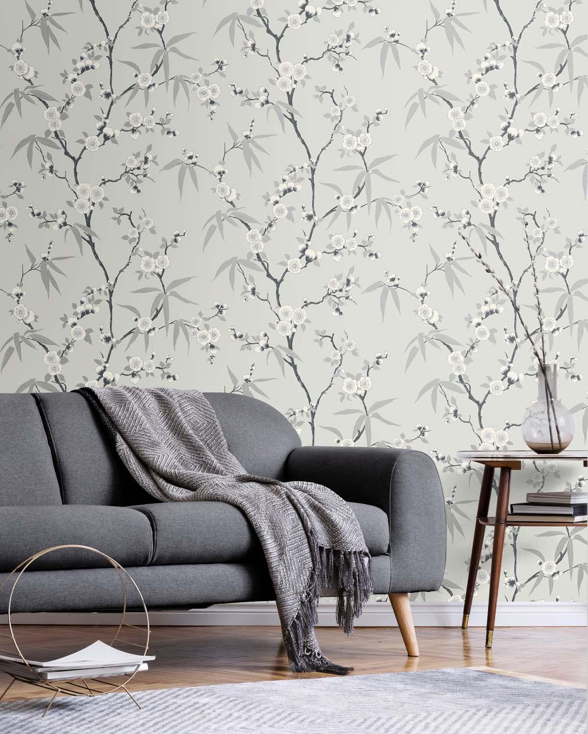 Seabrook Floral Blossom Trail Grey Wallpaper