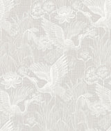 Seabrook White Heron Floral Heron Neutral Wallpaper