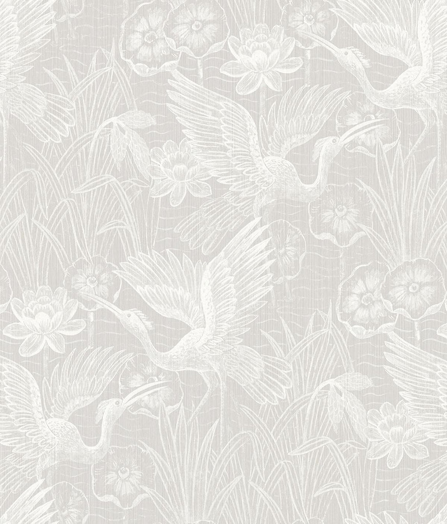 Seabrook White Heron Floral Heron Neutral Wallpaper