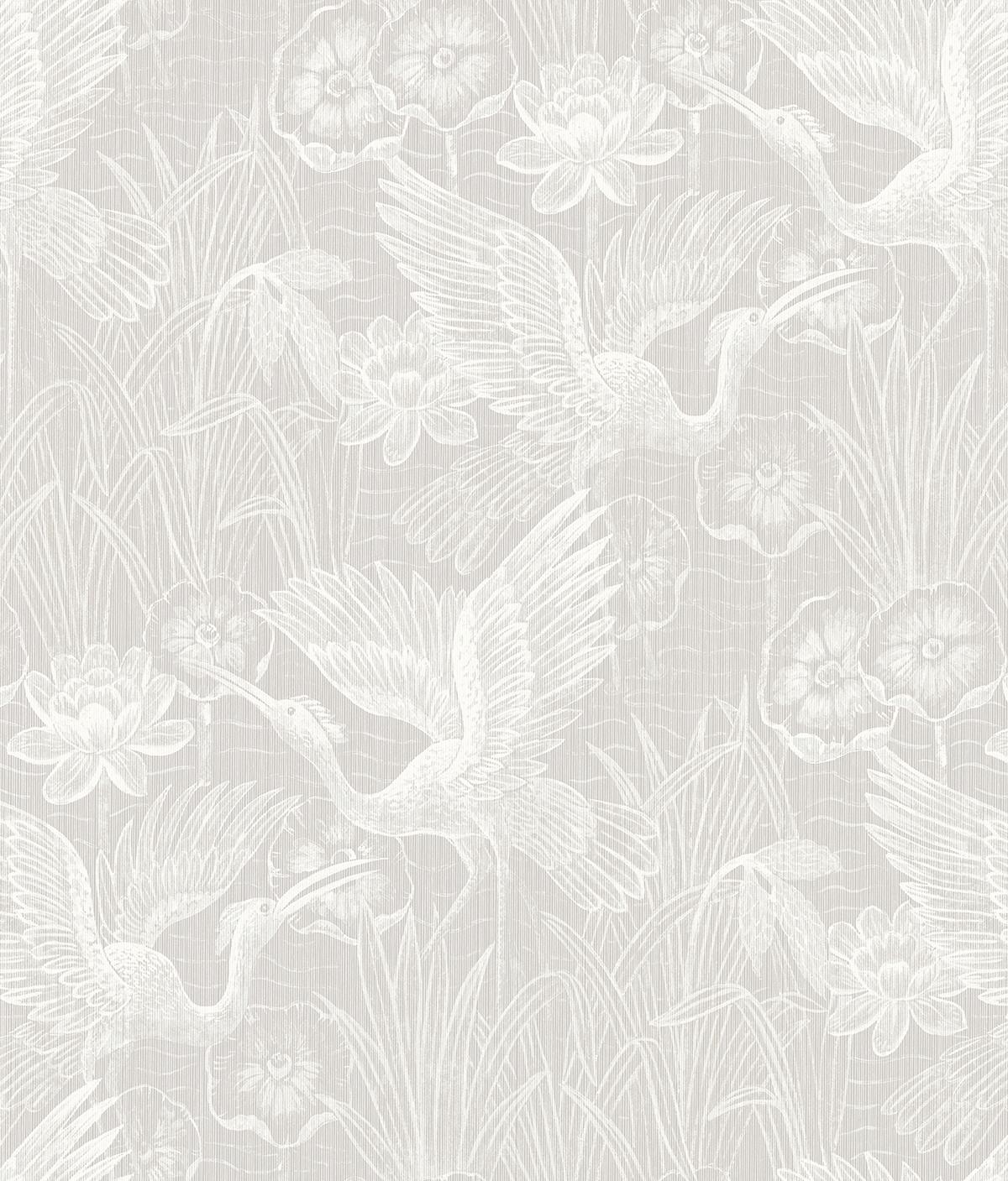 Seabrook White Heron Floral Grey Wallpaper