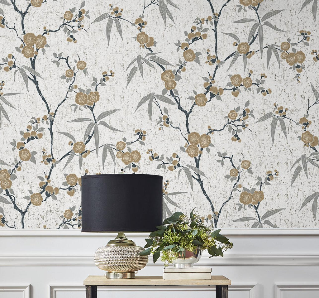 Seabrook Blossom Cork Off-White Wallpaper