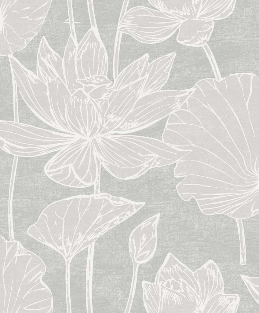 Seabrook Water Lilies Grey Wallpaper