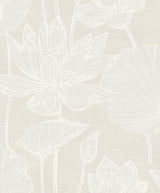 Seabrook Water Lilies Beige Wallpaper