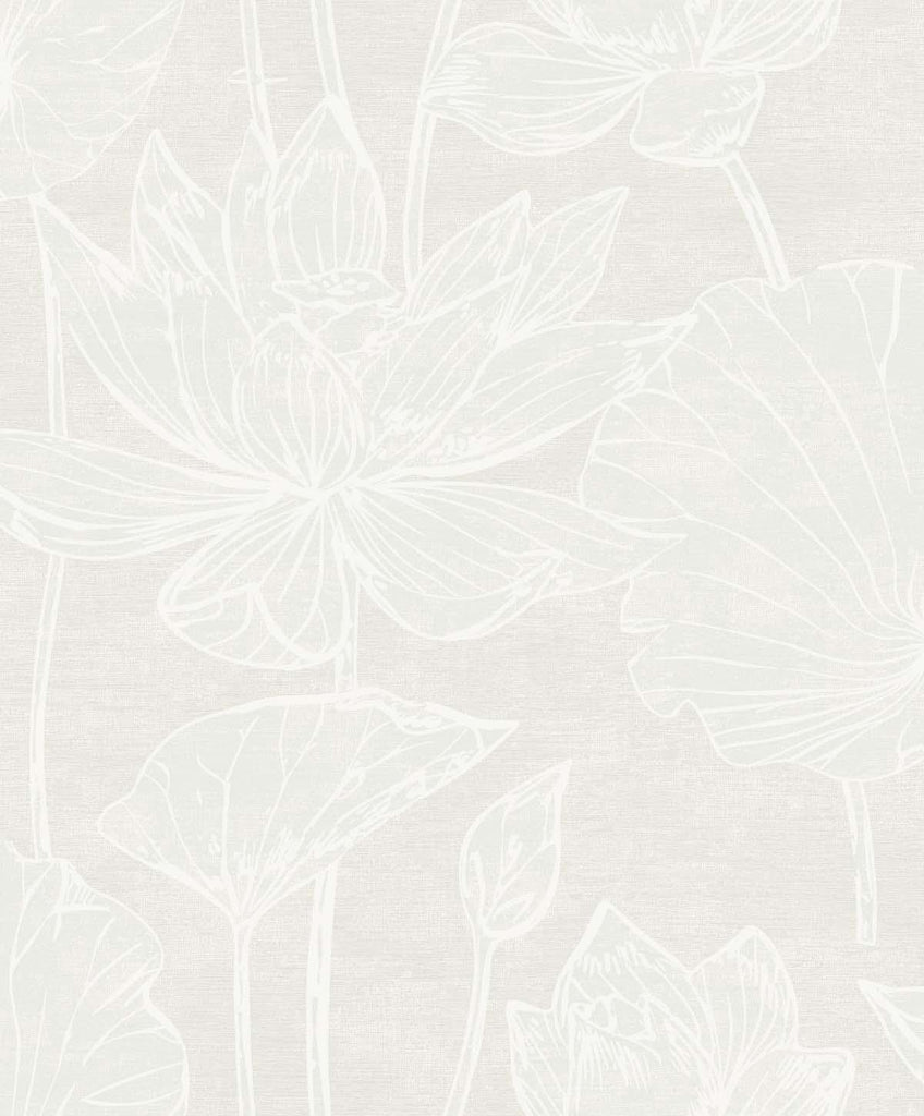 Seabrook Water Lilies White Pearl Wallpaper